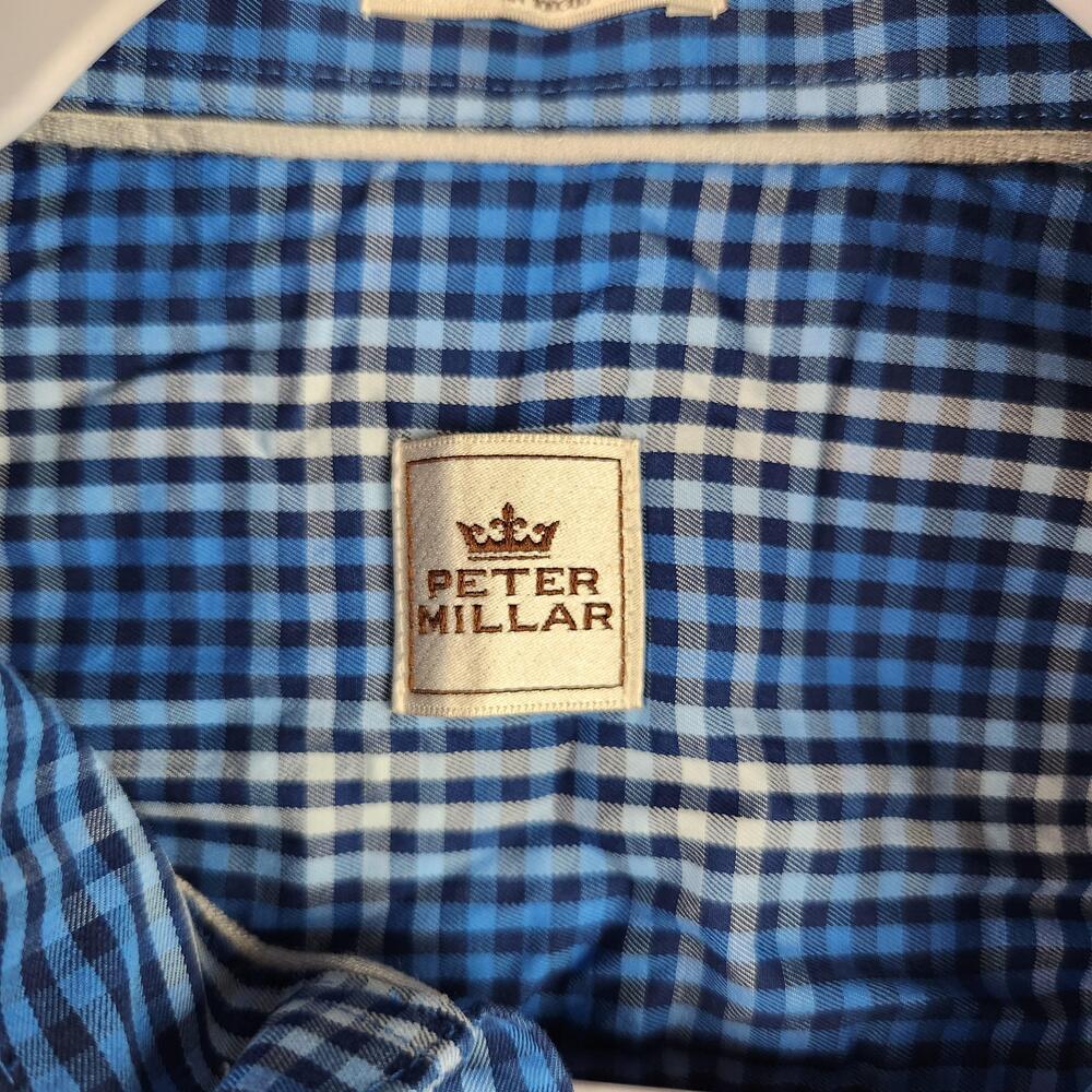 Peter Millar Shirt Mens Medium Blue Plaid Gingham Button Down Long Sleeve Casual